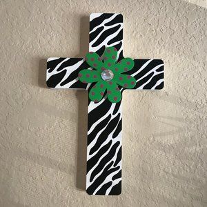 Zebra Print Wood Cross (handmade & numbered) - Ready to Hang